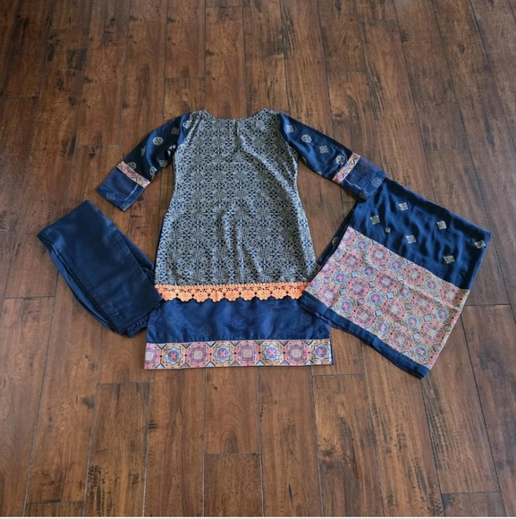 Other - Embroidered Salwar Kameez Dupatta Long Scarf 100% Cotton Blue Party Wear Dress